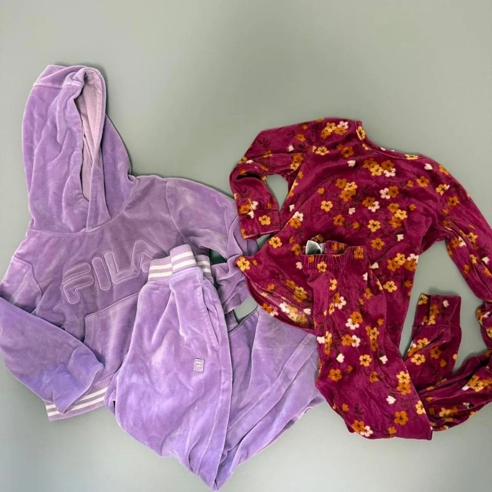 Fila purple velour tracksuit and flower velour outfit